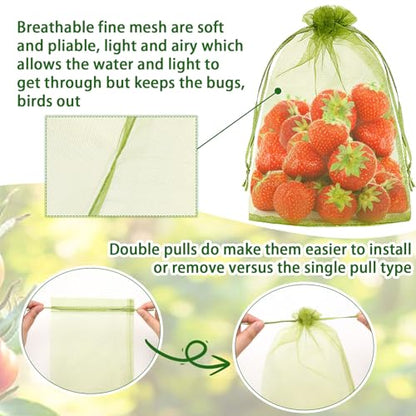 DECYOOL 120 Pcs Green Fruit Protection Bags 6x8 Drawstring Cover Bags - size: 6 x 8 Inch