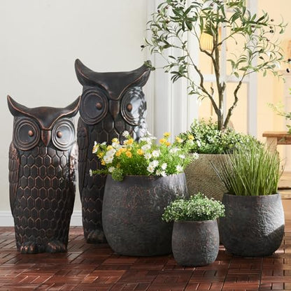 Wallowa 17.32"+12.99"+9.06" Round Weathered Concrete Planters Set of 3 - color: Bronze Rust, size: Set of 3
