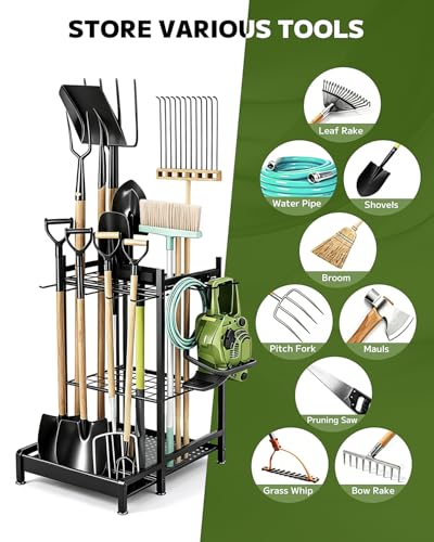 Garden Tool Organizer, Garage Shed Storage, Broom & Hose Tool Rack