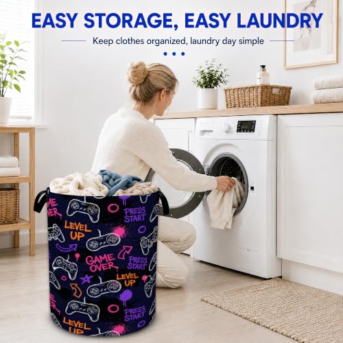 Video Game Laundry Basket,Gamer Controller Collapsible Laundry Hamper with Handles, Waterproof Oxford Cloth Clothes Storage Bin for Bedroom Bathroom Nursery, 20 x 16 in - color: Video Game, Gamer Controller