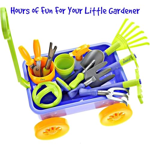 Dimple Garden Wagon & Tools Toy Set, Kids Gardening Set, Sturdy & Durable - color: Blue
