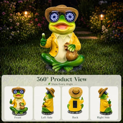 Solar Frog Statue with Blinking LED Eyes, Solar Powered Garden Decor - color: Green Solar Frog Statue