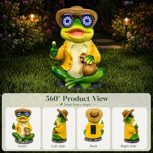 Solar Frog Statue with Blinking LED Eyes, Solar Powered Garden Decor - color: Green Solar Frog Statue