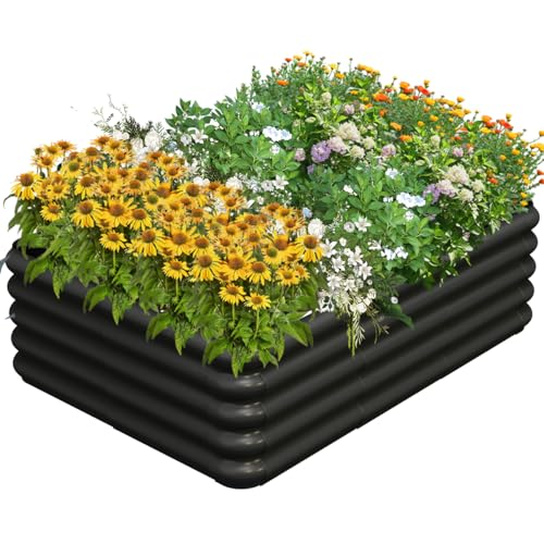 4.3x3x1ft Raised Garden Bed Kit for Outdoors, Rustproof PP Raised Planter Box, Large Garden Box Flower Bed with Press-Fit Assembly, Gardening Containers for Vegetables Flowers Herbs, Balck - size: 4.3 × 3 × 1 FT