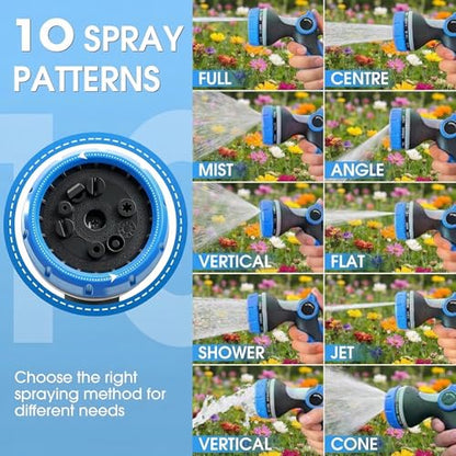 Garden Hose Nozzles,Hose Spray Nozzle with Adjustable 10 Watering Patterns - color: Blue