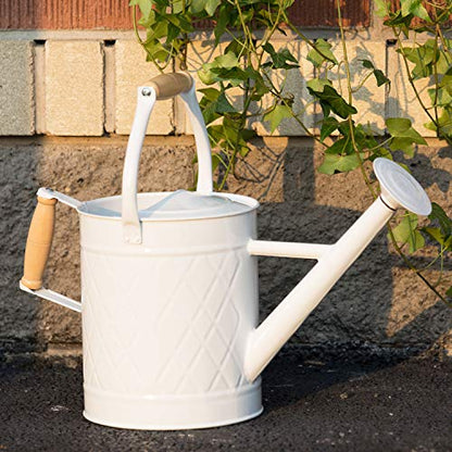 1 Gallon White Metal Watering Can with Wooden Handles - color: White, size: 1 Gallon