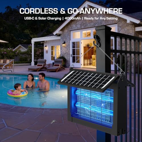Solar Bug Zapper Outdoor with Dual Solar Panels, 4500V Mosquito Zapper - color: Black