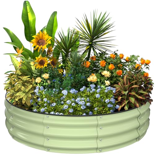 Kesfitt Round Raised Garden Bed, 4x4x1 FT Galvanized Steel Metal Garden Bed, Open-Bottom Design, 12-Inch Deep Outdoor Raised Garden Bed for Vegetables & Herbs, Fruit Green - color: Fruit Green, size: 4x4x1FT