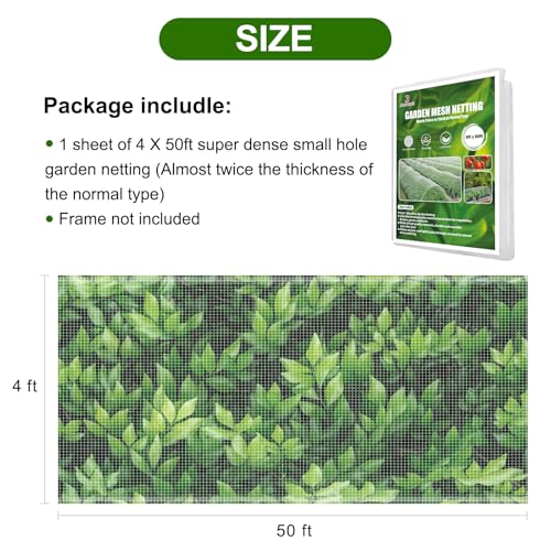 Jevrench 4 x 50 ft Garden Netting Row Cover, Ultra Fine Mesh for Plants - size: 4ft x 50ft