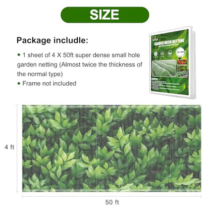 Jevrench 4 x 50 ft Garden Netting Row Cover, Ultra Fine Mesh for Plants - size: 4ft x 50ft