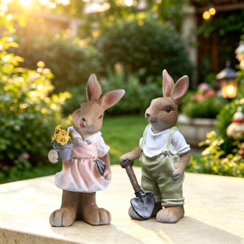 Garden Bunny Statues Hand-Painted Resin Rabbit Statues for Outside Decor - color: 8.0 Inch Bunny