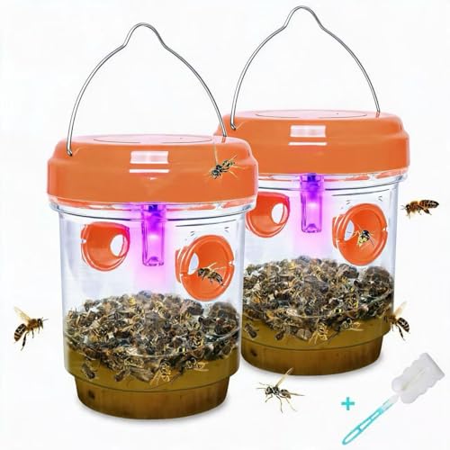 2 Pack Solar Wasp Traps Outdoor Hanging, Reusable Bee Catcher for Patio
