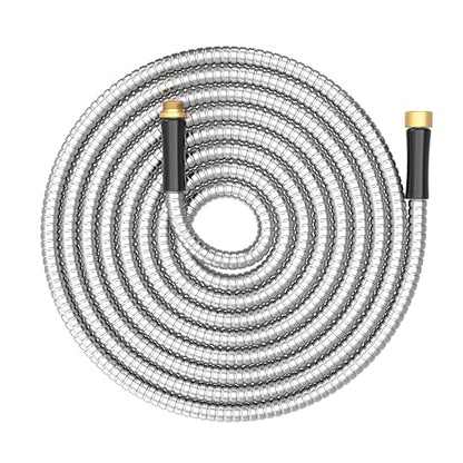 Short Metal Garden Hose 15 ft Connector, Stainless Steel Small Hose Extension Adapter for Hose Reel, Long, Flexible, Lightweight & Heavy Duty Water Pipe, No Kinking Outdoor Water Hose for Yard 15 Feet - size: 15ft Male to Female