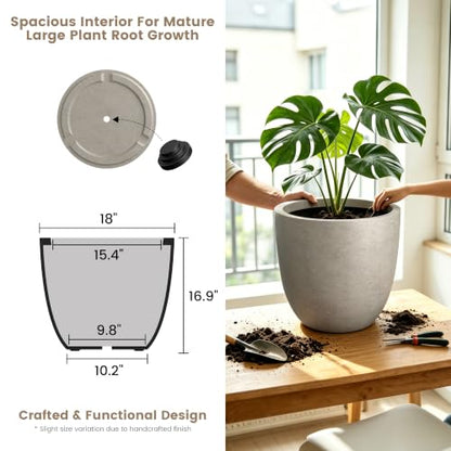 Kante Weathered Concrete Planter 18" Dia All-Weather Round Large Pot - color: Buff Concrete, size: 18"d