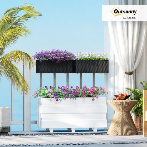 Outsunny 2-Pack 20 Inch Railing Planter Box with Hooks for Fence, Black