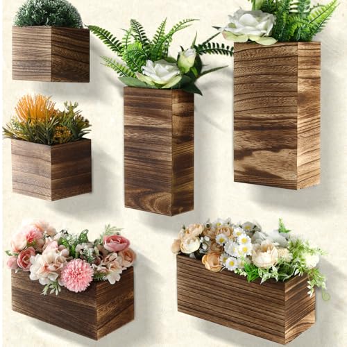 Ziliny 6 Pack Wooden Wall Planters Rustic Hanging Wall Planters, 5 Sizes - size: 5 Sizes