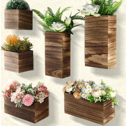 Ziliny 6 Pack Wooden Wall Planters Rustic Hanging Wall Planters, 5 Sizes - size: 5 Sizes