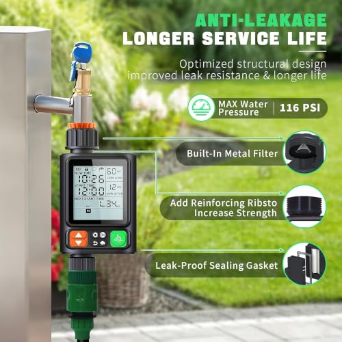 Sprinkler Timer for Garden Hose,10 Independent Watering Programs,Automatic Rain Delay,Outdoor Faucet Water Timer with Manual Mode,3.3" LCD Display,IP54 Waterproof for Lawn Yard Irrigation
