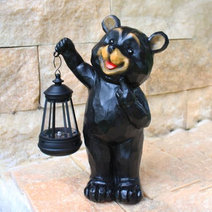 Solar Bear Garden Statue, Resin Figurine with Hanging Solar Lantern Outdoor Decor - style: bear 2
