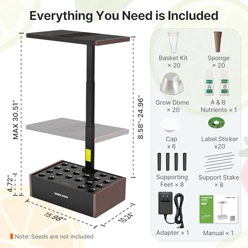 SUNCOZE Hydroponics Growing System, 20 Pods Indoor Herb Garden, Black