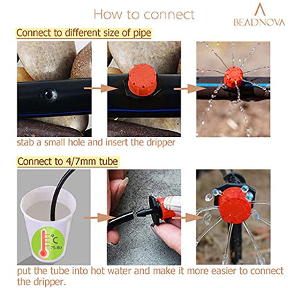 BEADNOVA Drip Emitter 150 Pcs 360 Degree Adjustable Dripper Emitters for Drip Line 1/4 Inch Irrigation Tube Watering System Gardening (Red) - color: 150pcs