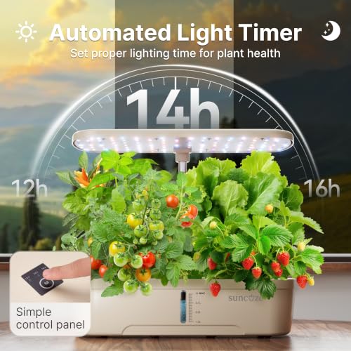 SUNCOZE Hydroponics Growing System, 12 Pods, 12.4 in Adjustable Height - color: Beige