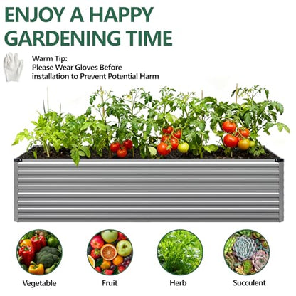 Vengarus 8x4x2ft Galvanized Raised Garden Bed,Metal Raised Beds Kit Silver - color: Silver, size: 8x4x2 ft