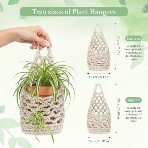 2 Pack 4-inch Macrame Wall Plant Hanger Hanging Planters, Beige - color: Beige, size: 4in