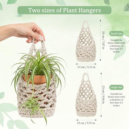 2 Pack 4-inch Macrame Wall Plant Hanger Hanging Planters, Beige - color: Beige, size: 4in