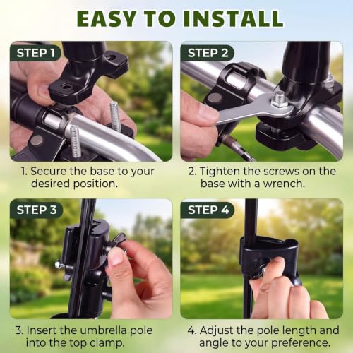 Garden Umbrella Holder with Umbrella for Chair, 180° Adjustable Clamp