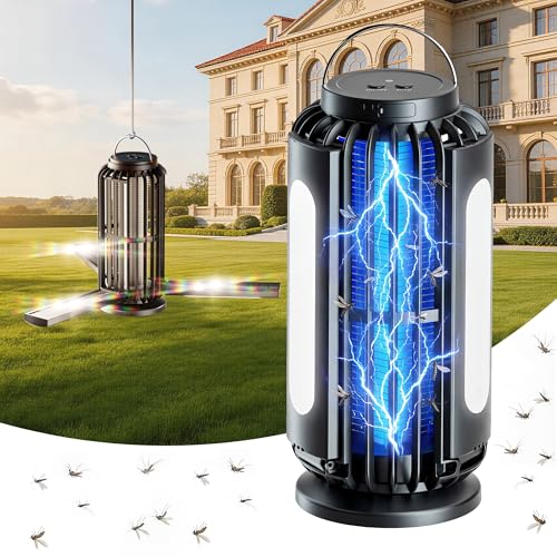 TYPEC Solar Bug Zapper, 3 Solar Charging Panels, 4200V Mosquito Zapper, Auto On/Off LED Light, IP67 Waterproof, USB-C & Solar Powered, Indoor Outdoor Insect Killer for Yard Patio Garden-Dark Gray - color: Black
