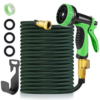 Garden Hose 100 FT, Non-Expanding, 10 Functional Nozzles, Anti-Kink - size: 100ft