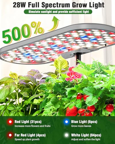 Growell Hydroponics Growing System Kit, 16 Pods Indoor Garden with 28W Full Spectrum LED Grow Light, Auto Timer, 3 Smart Light Modes, 8L Large Herb Garden, Ideal Gardening Gift for Women, Men (Gray) - color: Gray