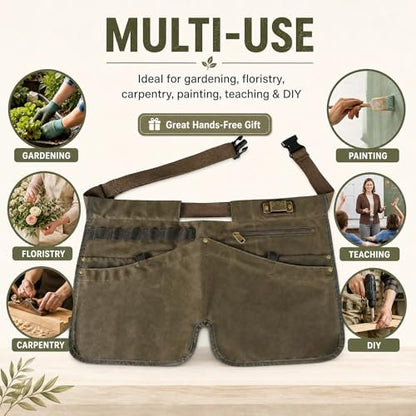 Canvas Gardening Half Apron, Heavy-Duty Florist Tool Belt 5 Pockets-Unisex