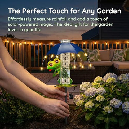 Rain Gauge Outdoor Decorative Solar Frog 7-Inch Glass Tube with LED Lights