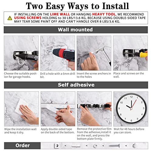 2 Pack Broom Holder Wall Mount, 5 Racks 4 Hooks Mop and Broom Organizer - color: 5 Racks & 4 Hooks (Silver) - 2 Pack