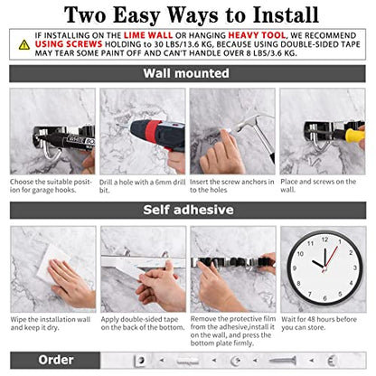 2 Pack Broom Holder Wall Mount, 5 Racks 4 Hooks Mop and Broom Organizer - color: 5 Racks & 4 Hooks (Silver) - 2 Pack