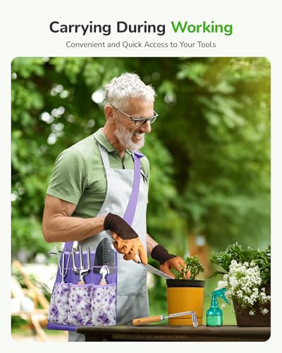 Grenebo Gardening Tools Set, 11-Piece Rust-Proof Kit with Bag, Purple - color: Purple