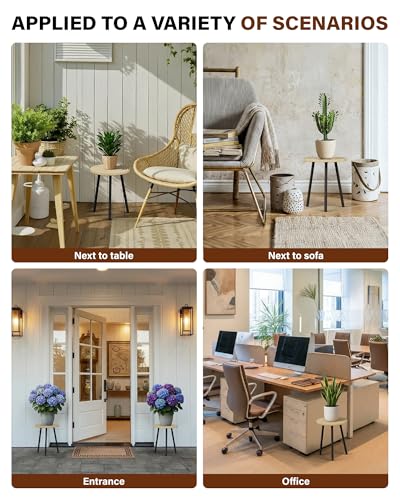 Plant Stand Indoor 2 Pack: Plant Table 14'' Wooden & Metel Plants Stool - color: Burlywood, size: 14"&14"