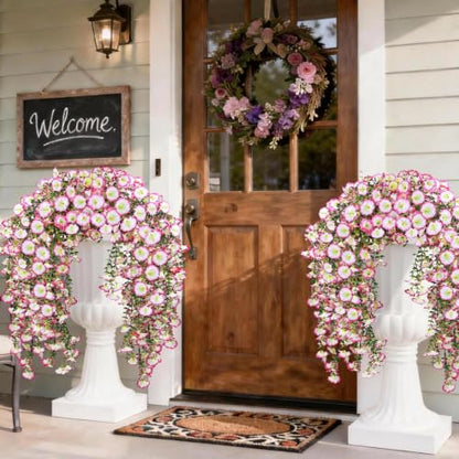 Artificial Hanging Flowers for Outdoors, 2 PCS 300 Blooms, Pink - color: Pink