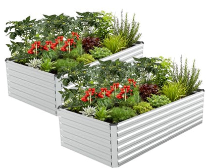 FOOWIN 6x3x2ft Raised Garden Bed Outdoor, Galvanized Steel Garden Beds - color: Silver, size: 6x3x2 FT-2PC