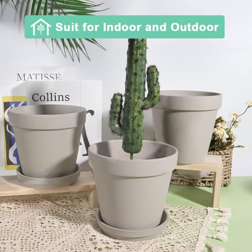 vensovo 5 Inch Grey Terracotta & Clay Pots with Saucer, 6 Pack - color: Gray