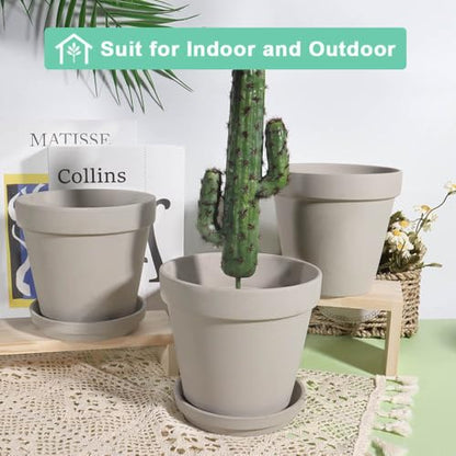 vensovo 5 Inch Grey Terracotta & Clay Pots with Saucer, 6 Pack - color: Gray