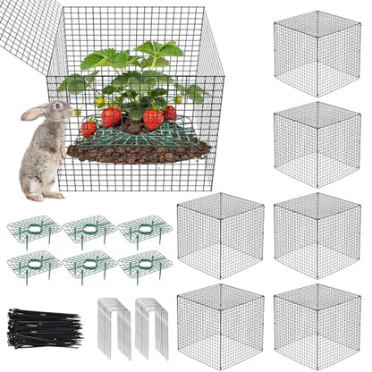 6 Set Upgraded Strawberry Protection Supports with Wire Plant Protectors from Animal Sturdy Metal Wire Plant Cages Mesh Plant Cover Strawberry Growing Racks Planting Stand for Garden,12 Inch Square