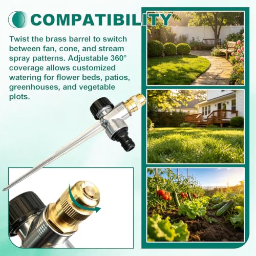 2 Pack Metal Lawn Sprinkler 360° Adjustable Brass Nozzle Spike Base