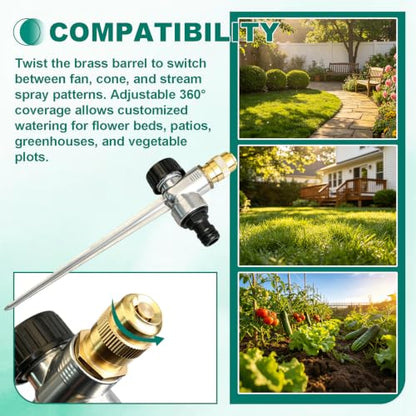 2 Pack Metal Lawn Sprinkler 360° Adjustable Brass Nozzle Spike Base