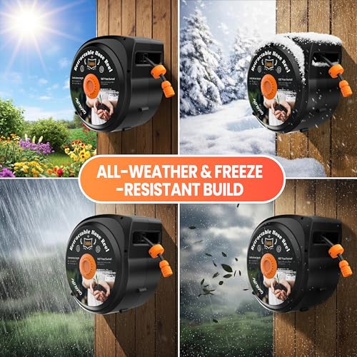 Retractable Garden Hose Reel, 65 ft x 1/2", Wall Mounted, 10-Pattern Nozzle - size: 65FT