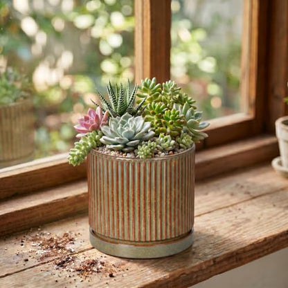4 Inch Pots for Plants, Ceramic Plant Pots with Saucer, Retro Brown - color: Retro Brown, size: 4 Inch