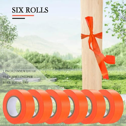 6 Pack Orange Flagging Tape, Non-Adhesive Plastic Ribbon Neon Marking Roll - color: Orange