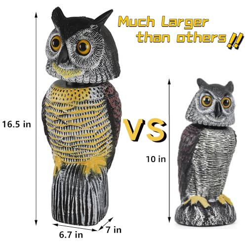 Glintoper Plastic Fake Owl Wagging Head Outdoor Statues 16.5 inch, Bird Scarecrow Horned Decoy, Bird Deterrents Scary Birds Away, Nature Enemy Pest Repellent for Outdoor Garden Yard Protectors